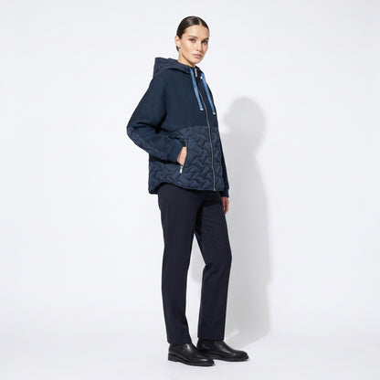 Veste Large Zippée Bi-Matière Matelassé À Capuche Taillé S-M-L