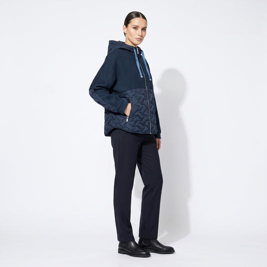 Veste Large Zippée Bi-Matière Matelassé À Capuche Taillé S-M-L