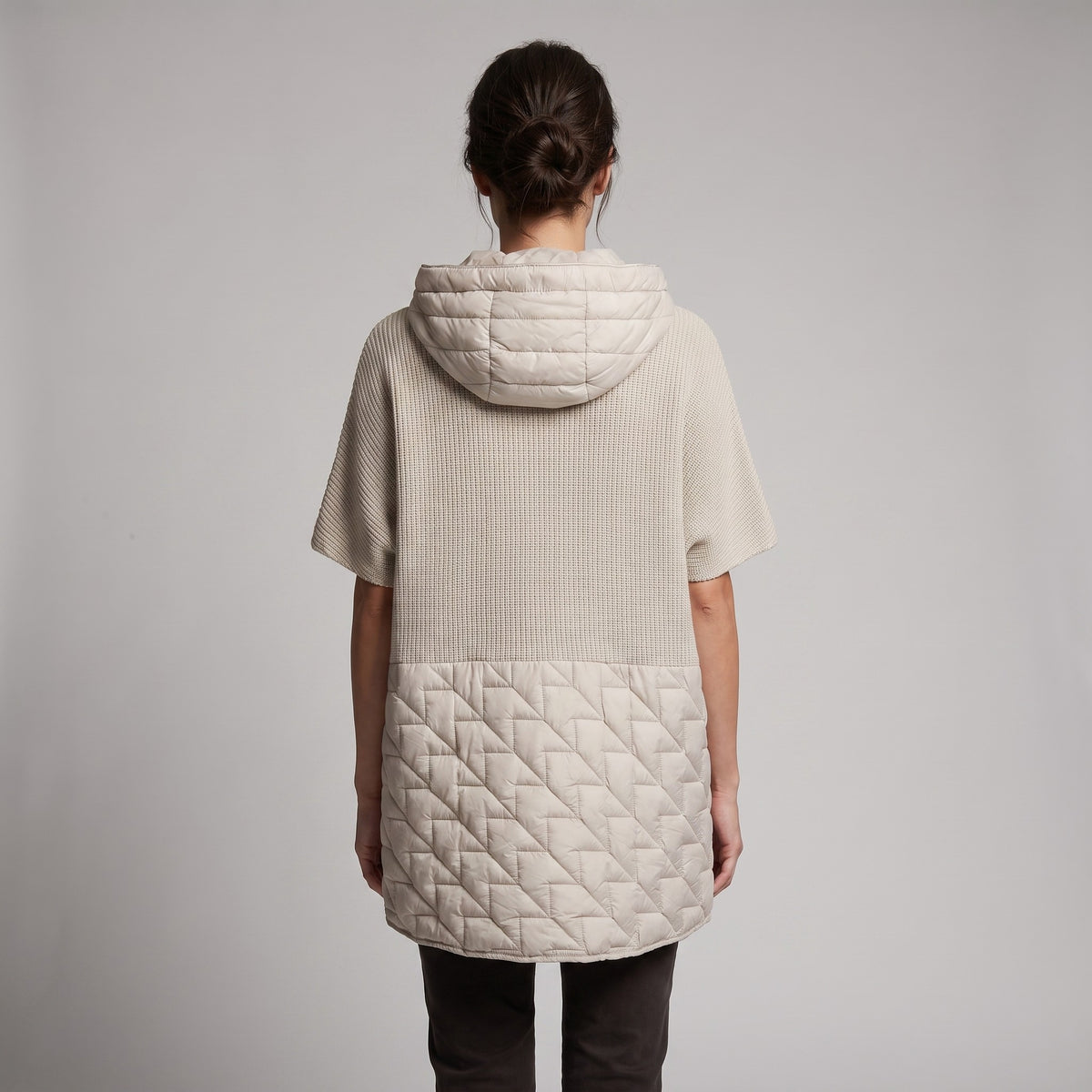 Veste Zippée Bi-Matière Matelassée Maille Côtelée À Capuche Poches Zippée Taillé S-M-L