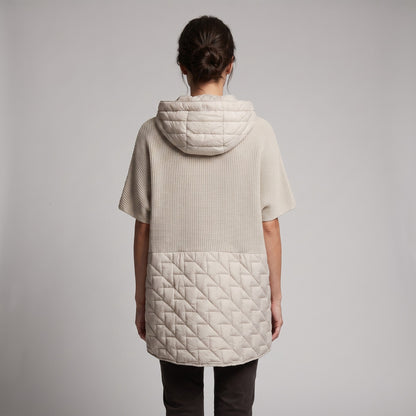 Veste Zippée Bi-Matière Matelassée Maille Côtelée À Capuche Poches Zippée Taillé S-M-L