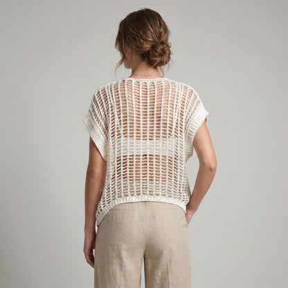 Gilet Sans Manche En Maille Ajouré Boutonné 65% Coton