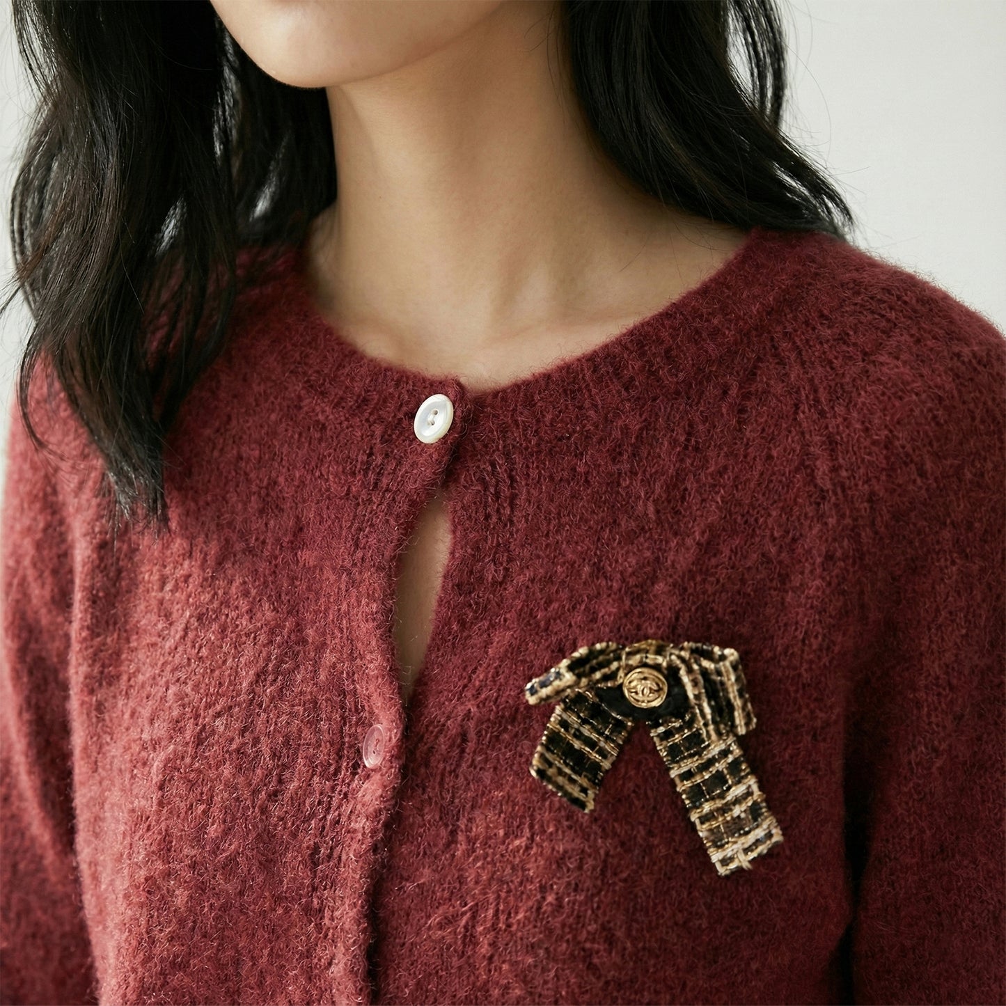 Pull Cardigan Maille Fine Pin Nœud 27% Alpaca