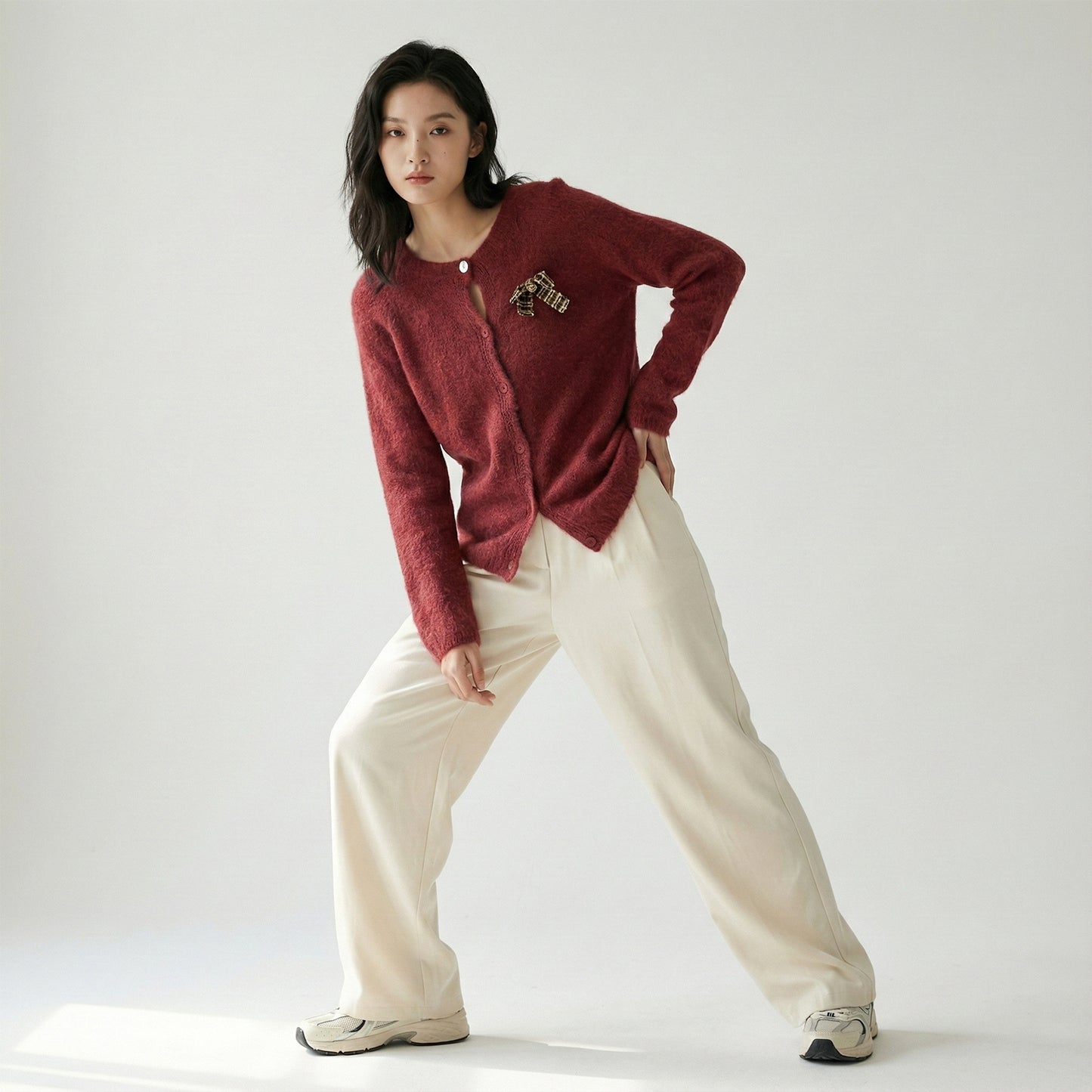 Pull Cardigan Maille Fine Pin Nœud 27% Alpaca