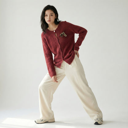 Pull Cardigan Maille Fine Pin Nœud 27% Alpaca