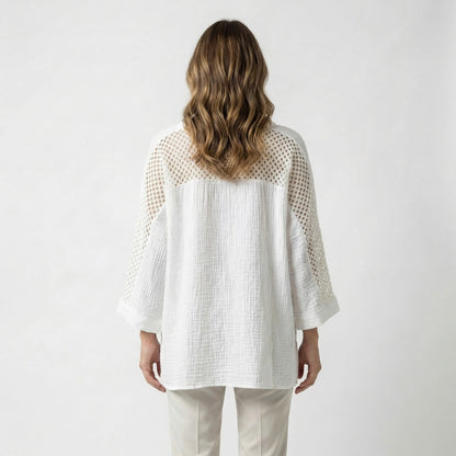 Chemisier Large Col V Maille Large Gaze De Coton 85% Tencel