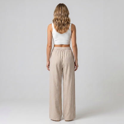 Pantalon Léger Large Lurex Et Taille Élastique 100% Viscose