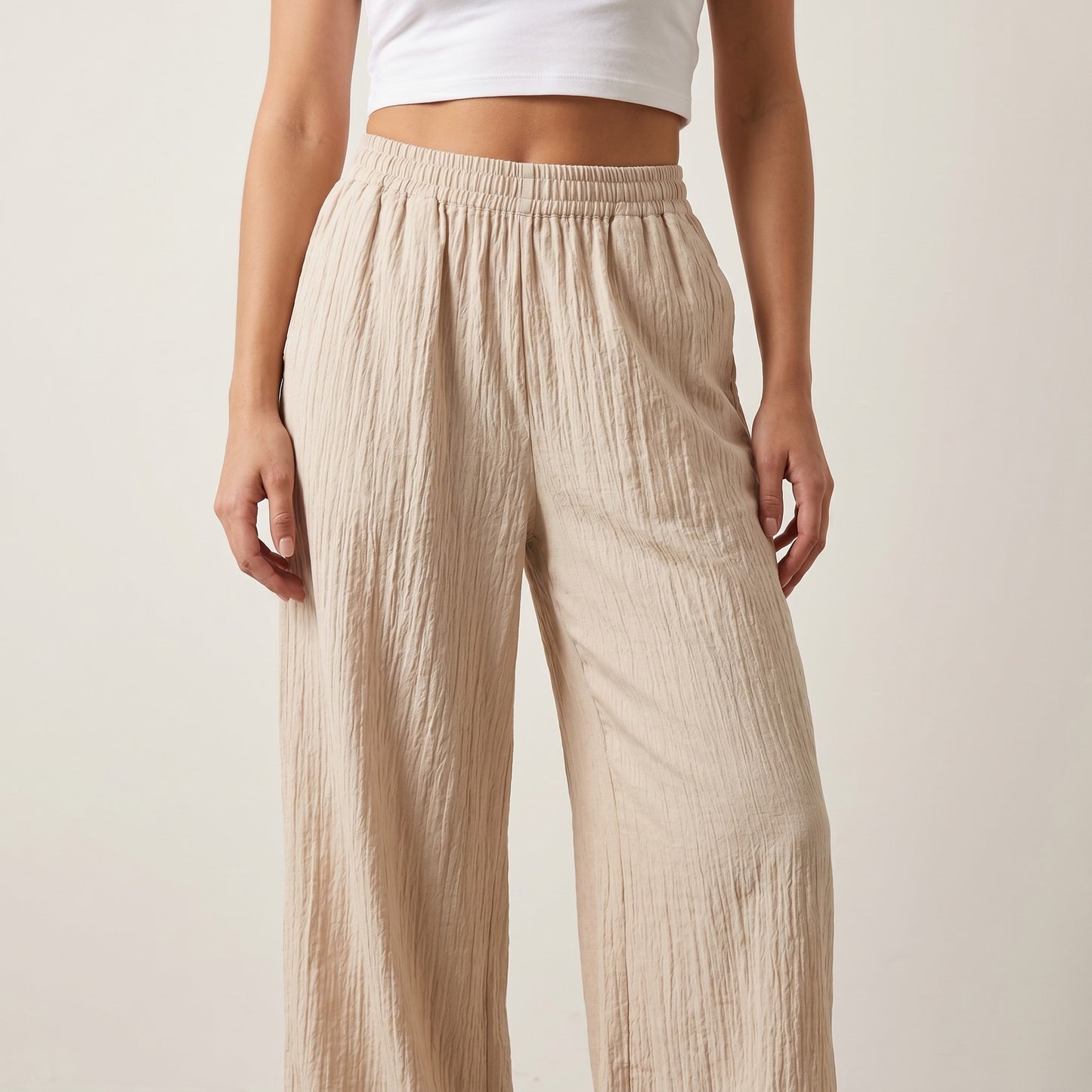 Pantalon Léger Large Lurex Et Taille Élastique 100% Viscose