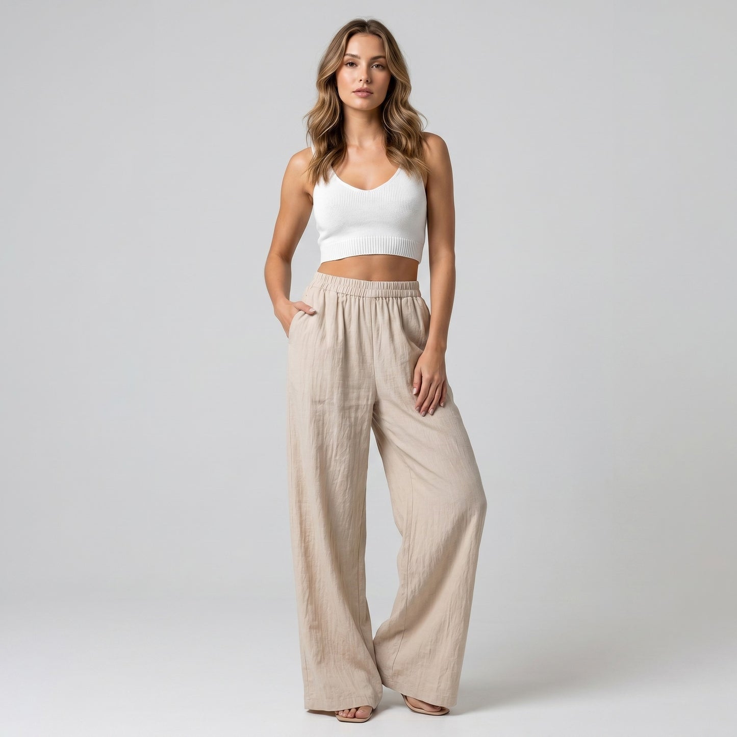Pantalon Léger Large Lurex Et Taille Élastique 100% Viscose