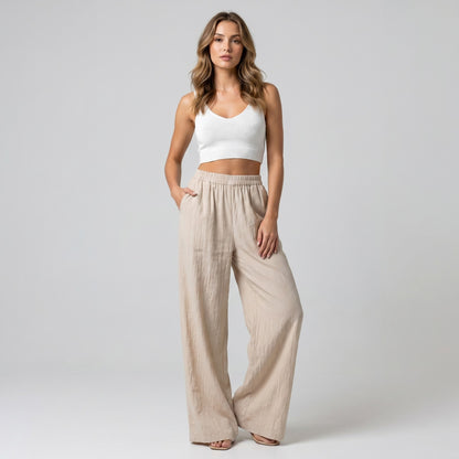 Pantalon Léger Large Lurex Et Taille Élastique 100% Viscose