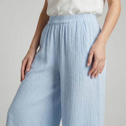Pantalon Large Taille Élastique à Poches Gaze De Coton 85% Tencel