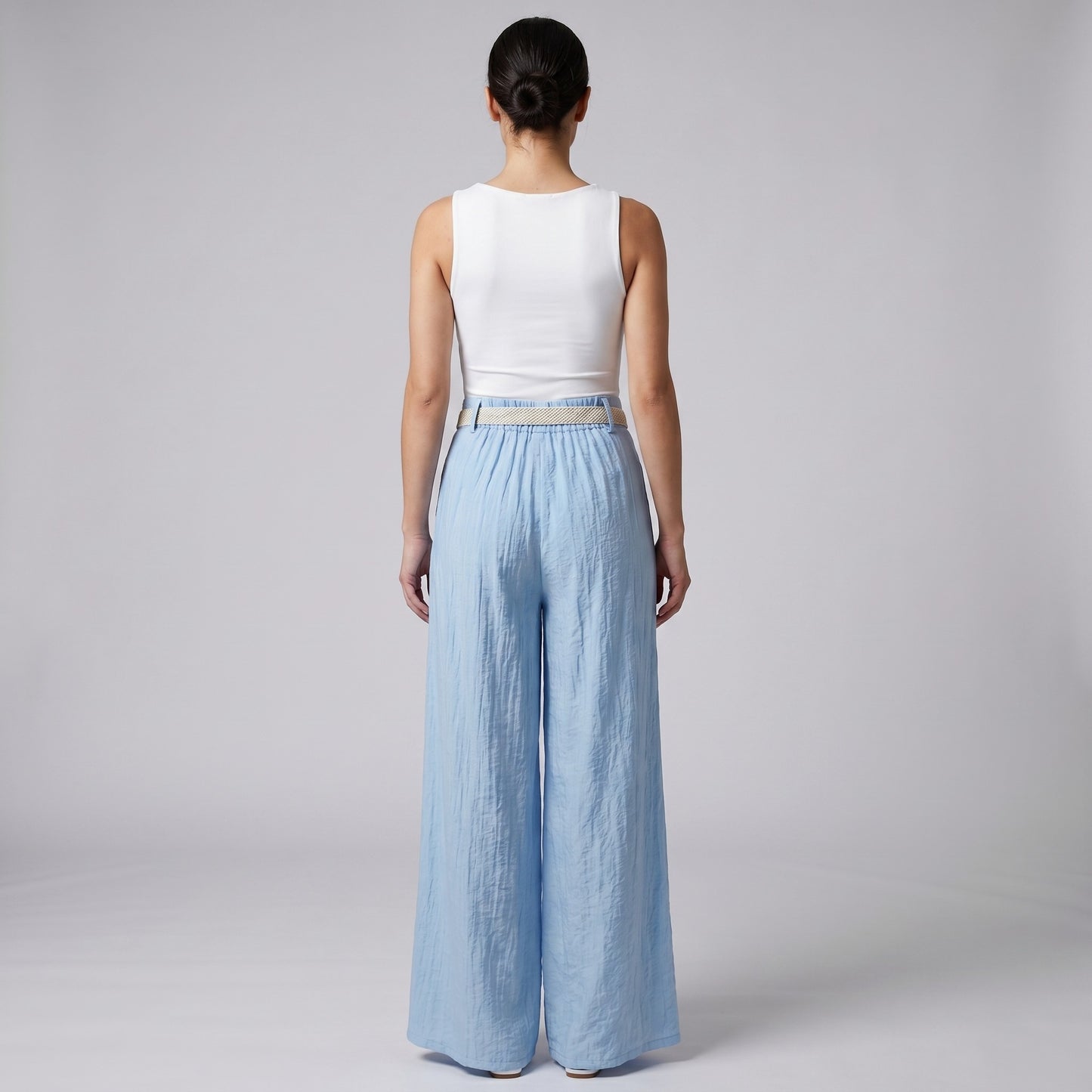 Pantalon Large Plissé à Ceinture Tressée 100% Viscose