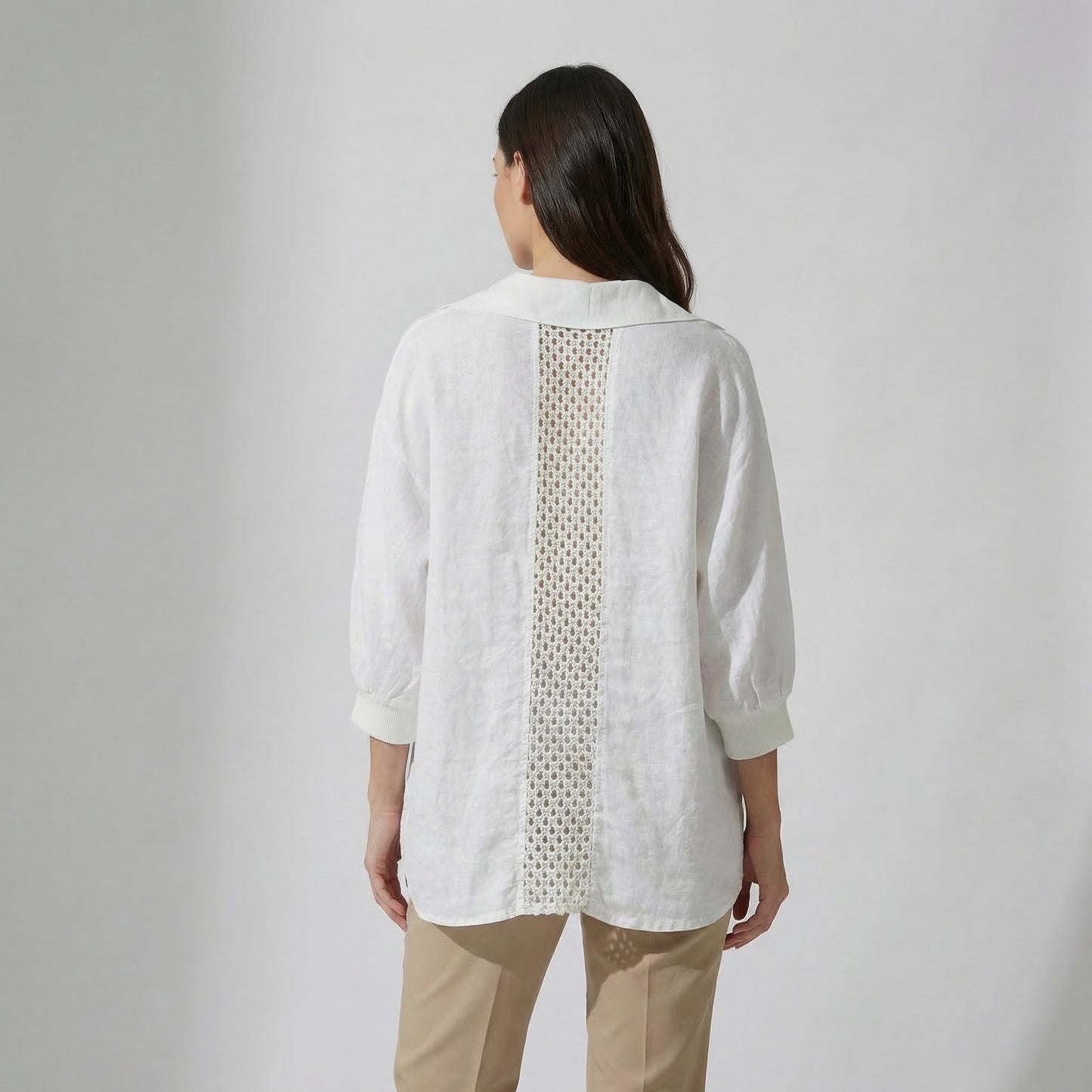 Chemisier Large Col V Manche Chauve Souris Bouffante 100% Lin