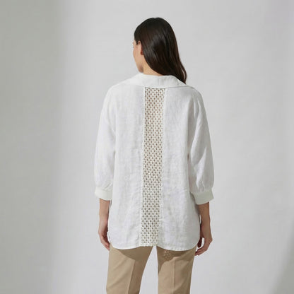 Chemisier Large Col V Manche Chauve Souris Bouffante 100% Lin