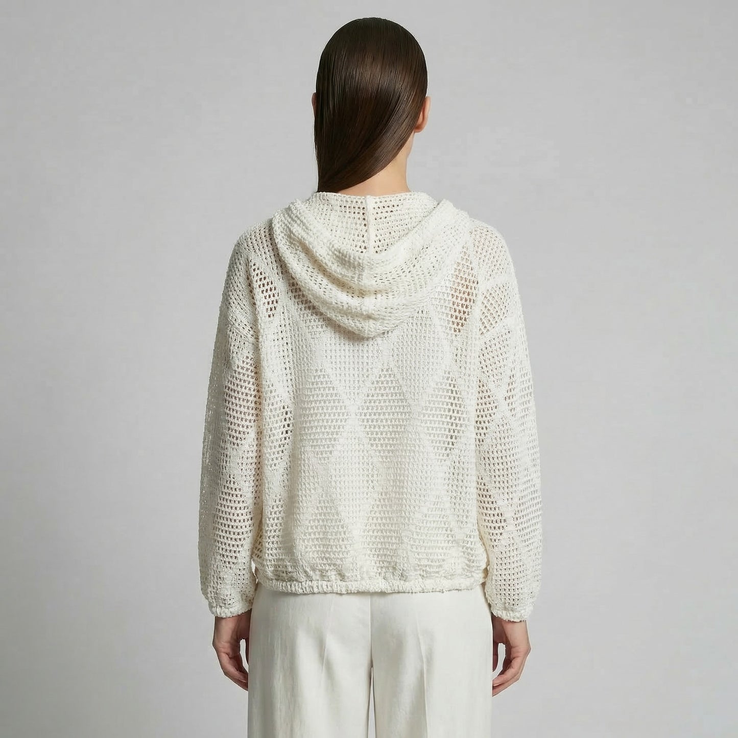 Sweat Capuche Maille Large Motif Losange à Lurex 90% Viscose