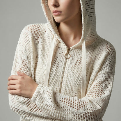 Sweat Capuche Maille Large Motif Losange à Lurex 90% Viscose