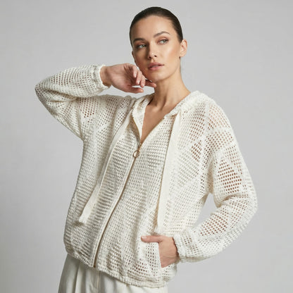 Sweat Capuche Maille Large Motif Losange à Lurex 90% Viscose