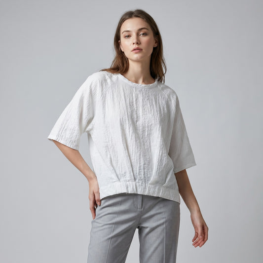 T-Shirt Large High-Low Manche Raglan 3/4 Plissé 100% Viscose