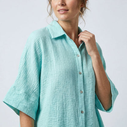Chemisier Large Gaze De Coton Manche 3/4 85% Tencel