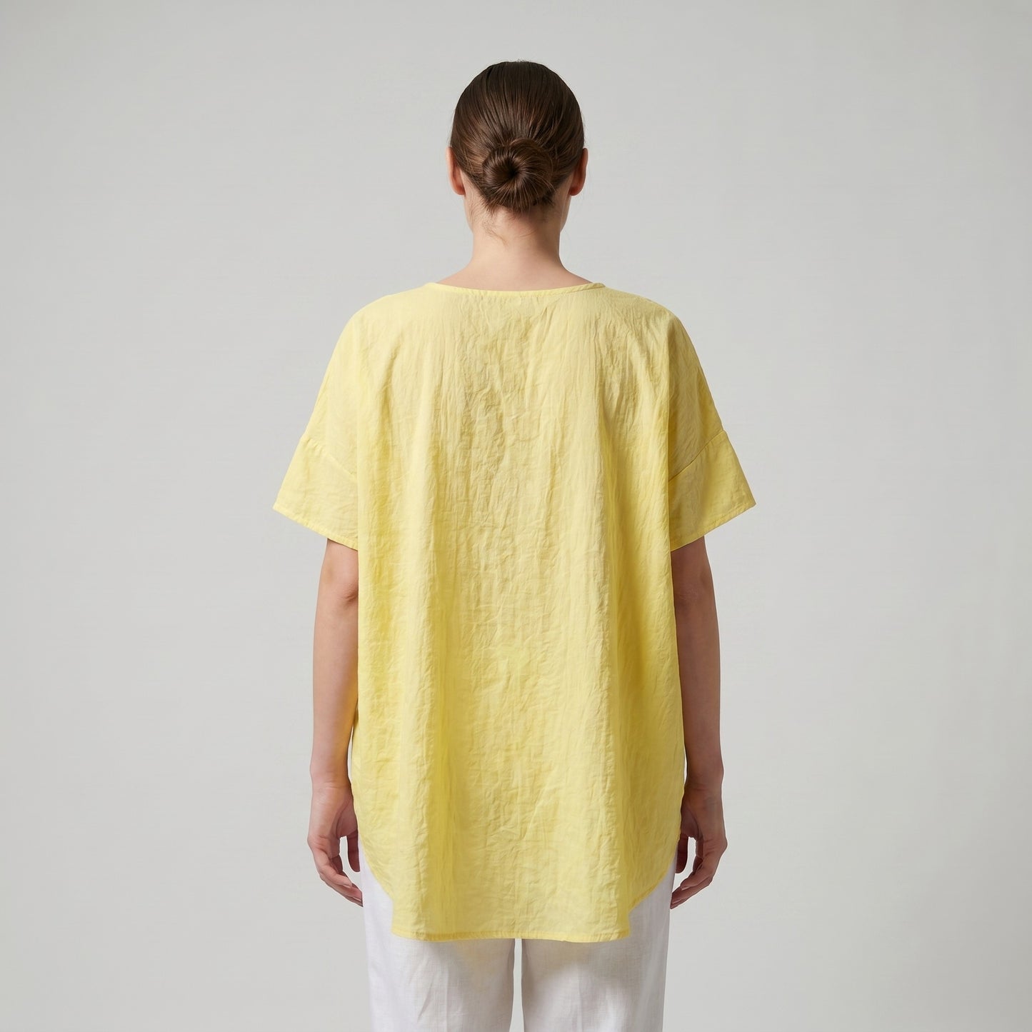 T-Shirt High-Low Manche Courte Galon Contrasté 100% Viscose