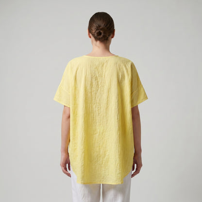 T-Shirt High-Low Manche Courte Galon Contrasté 100% Viscose
