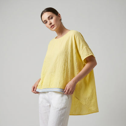 T-Shirt High-Low Manche Courte Galon Contrasté 100% Viscose