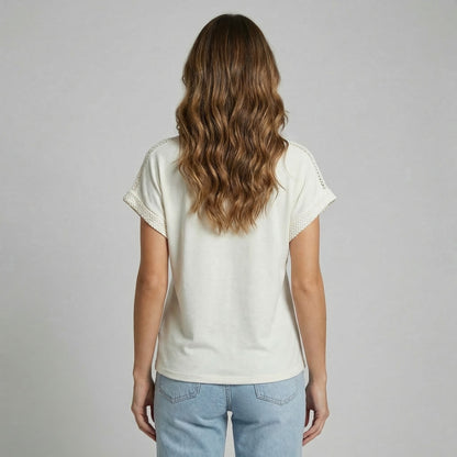 T-Shirt Décoration Maille Motif Floral à Paillette & Bijou 50% Viscose