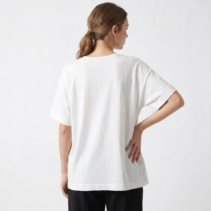 T-Shirt Large Manche Courte Asymétrique Dentelle 100% Coton
