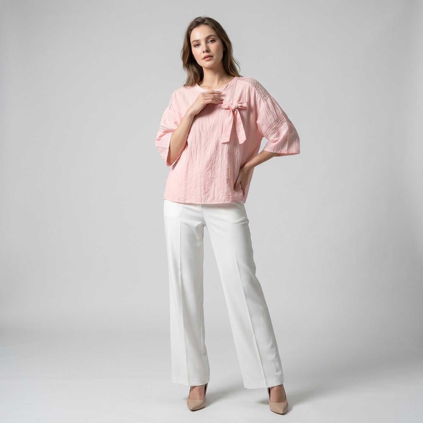 T-Shirt Large Manche 3/4 à Maille Fil Argenté 100% Viscose
