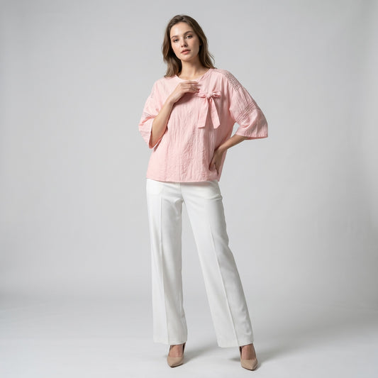 T-Shirt Large Manche 3/4 à Maille Fil Argenté 100% Viscose