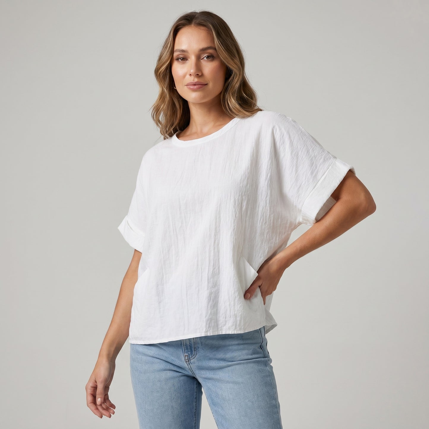 T-Shirt Large Manche Courte À Paillettes 100% Viscose