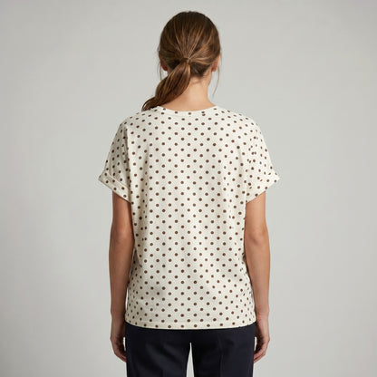 T-Shirt Large Col V Manche Courte Motif Pois 100% Coton