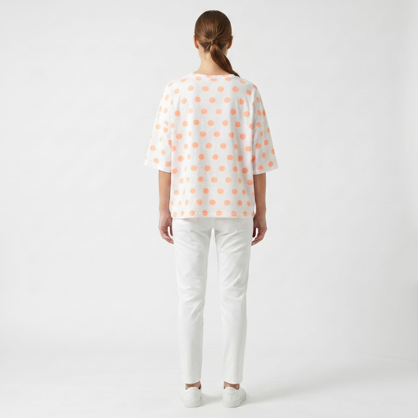 T-Shirt Large Manche Courte Col V Pois Colorés 100% Coton