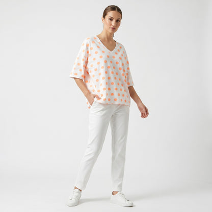 T-Shirt Large Manche Courte Col V Pois Colorés 100% Coton