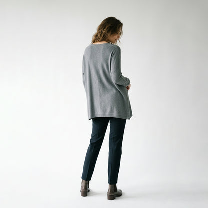 Large Sweater with Small Functional Pockets and Round Neck