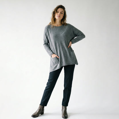 Large Sweater with Small Functional Pockets and Round Neck