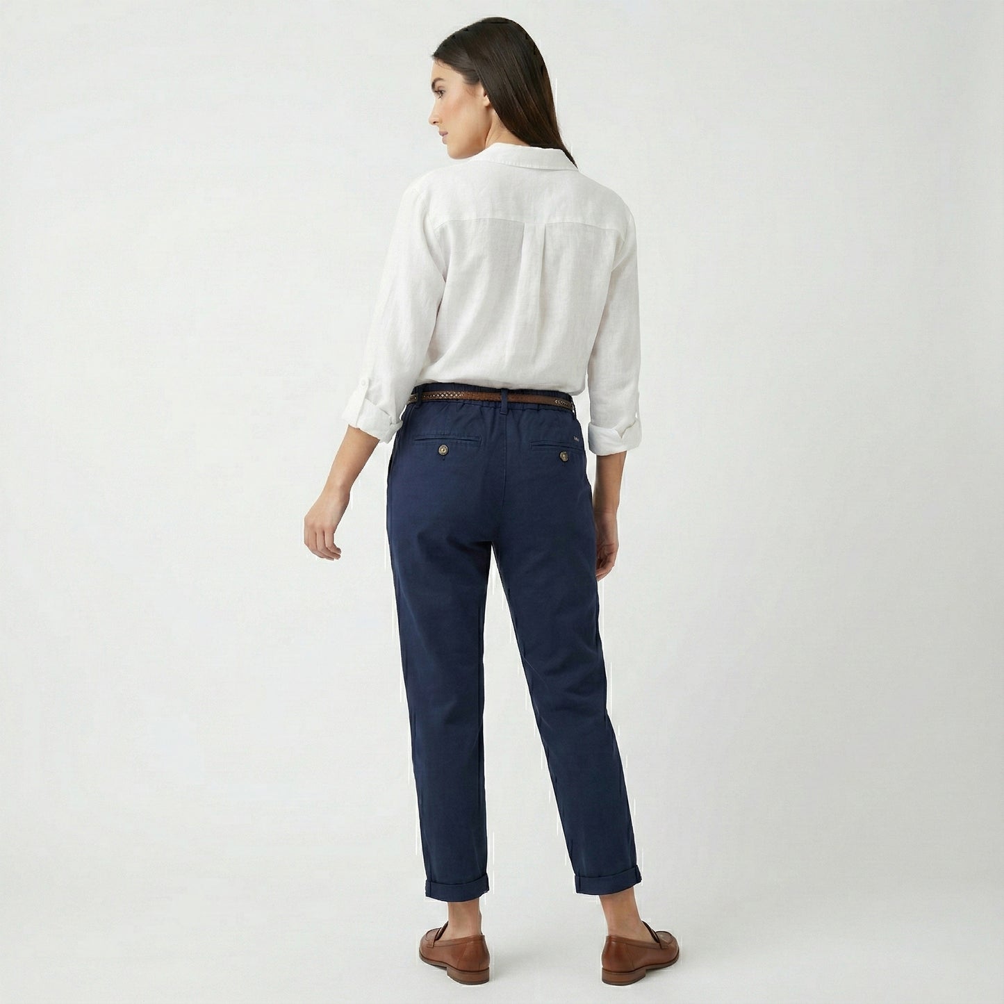 Cotton tailored pants with belt