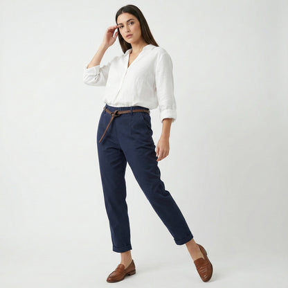 Cotton tailored pants with belt