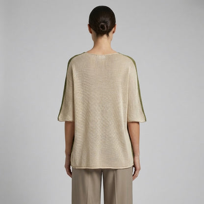 Pull Maille Large Col V Manche 3/4 Bicolore 50% Coton