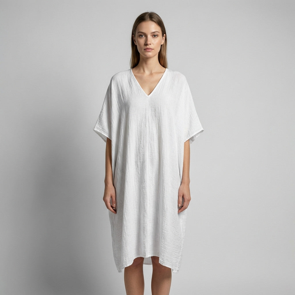 Tunique Large Col V Manche Chauve Souris 100% Lin