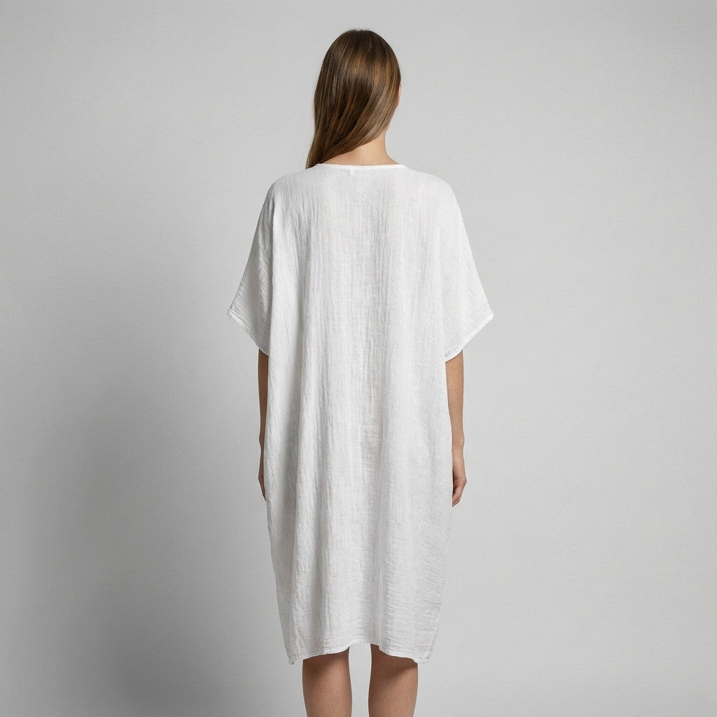 Tunique Large Col V Manche Chauve Souris 100% Lin