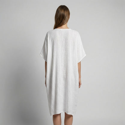 Tunique Large Col V Manche Chauve Souris 100% Lin