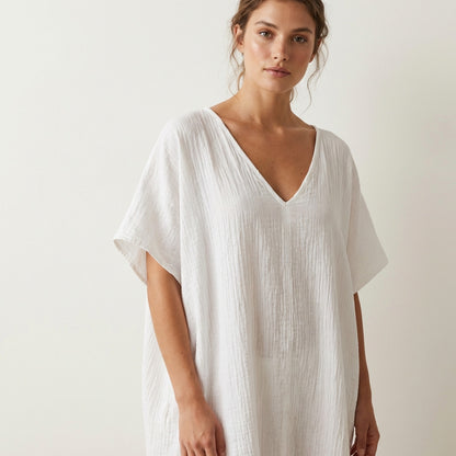 Tunique Large Col V Manche Chauve Souris 100% Lin