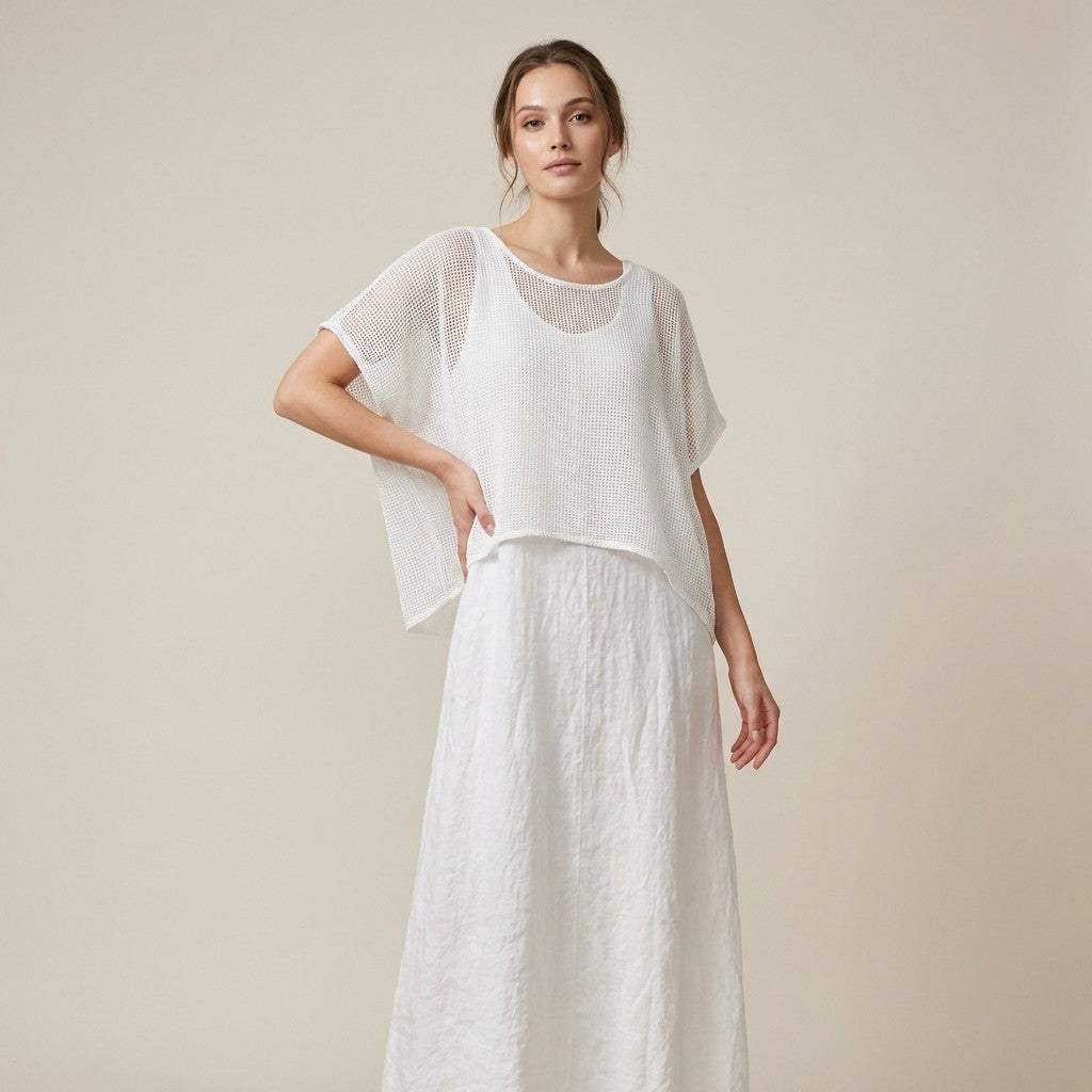 Ensemble Haut Maille Large & Robe à Poches Col V 100% Coton & 100% Lin