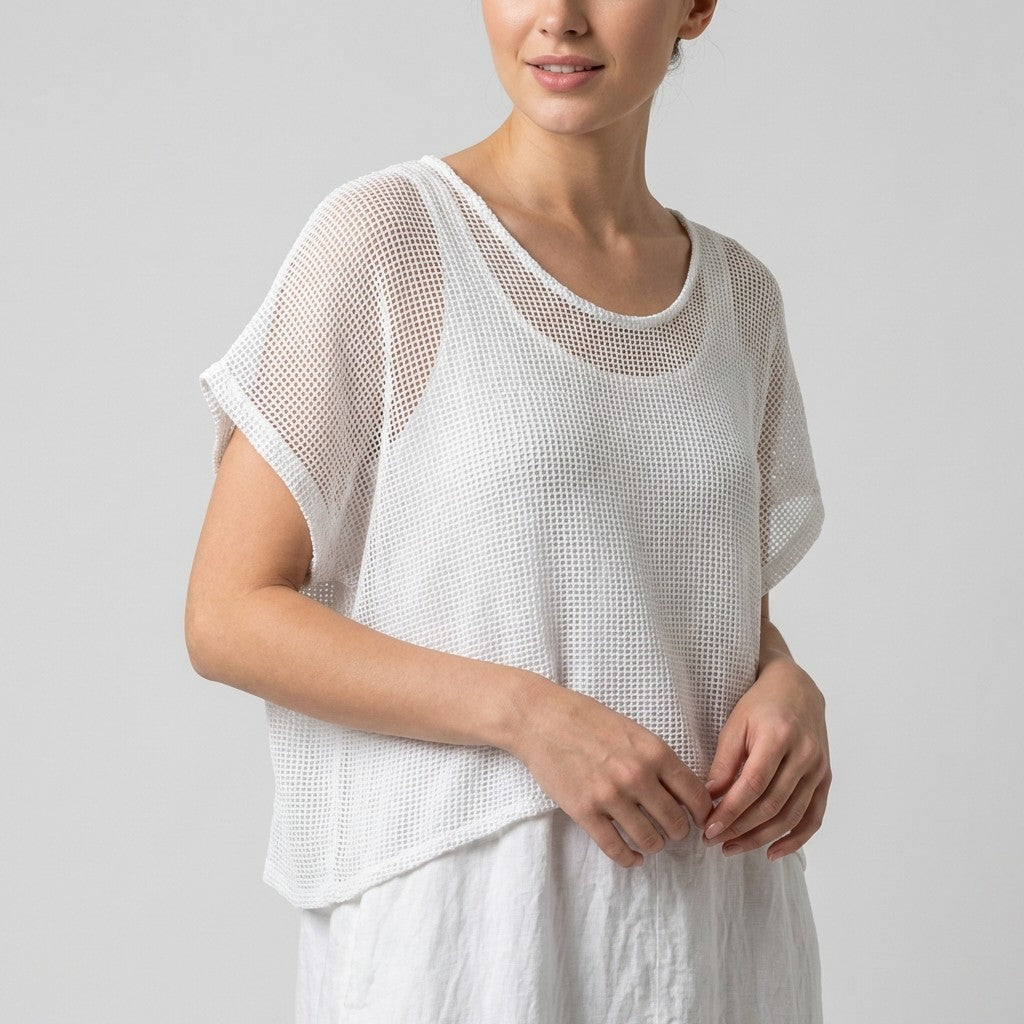 Ensemble Haut Maille Large & Robe à Poches Col V 100% Coton & 100% Lin