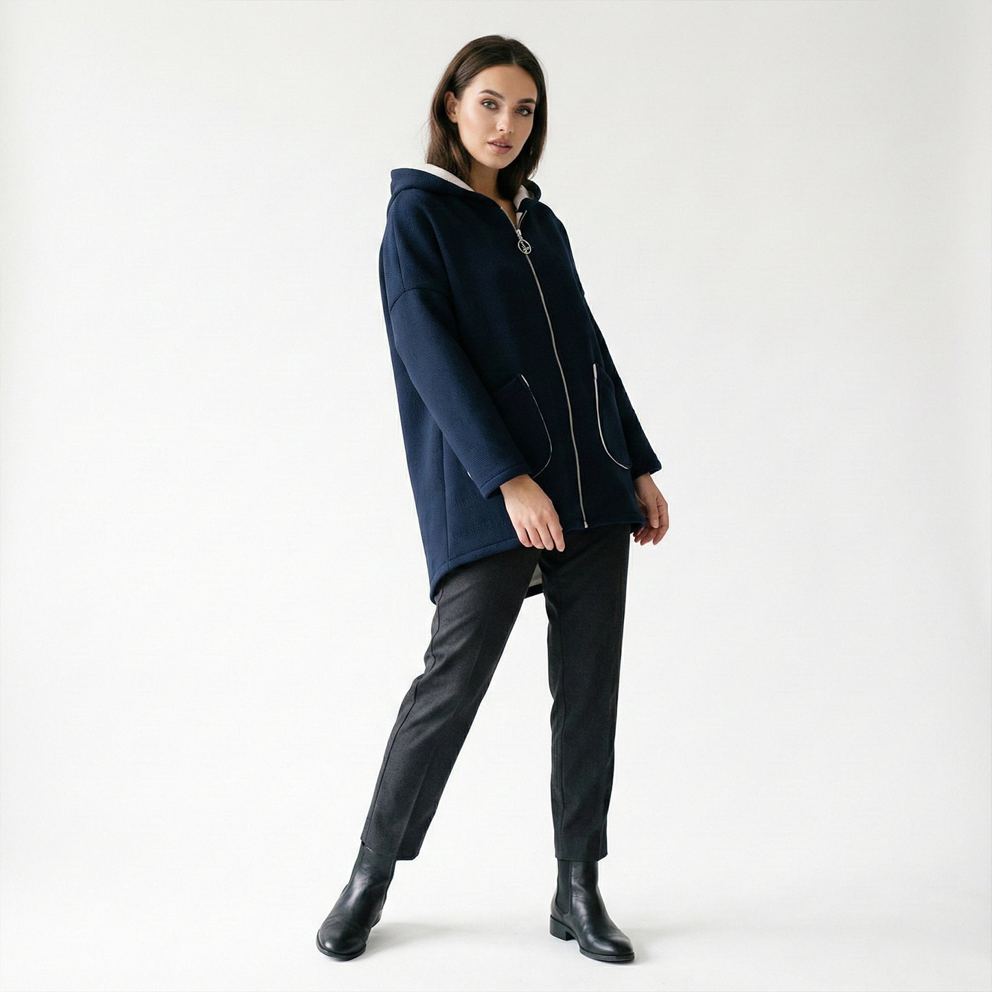 Neoprene Embossed Material Zip-Up Hoodie