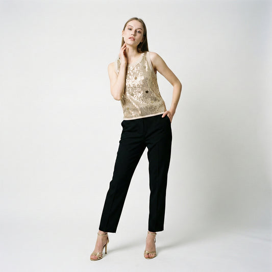 Débardeur Col Rond à Sequins à L'Avant