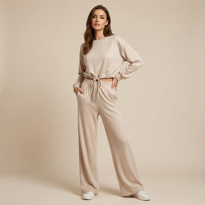 Ensemble Sweat & Pantalon Crop Top Cordon Lurex 95% Viscose