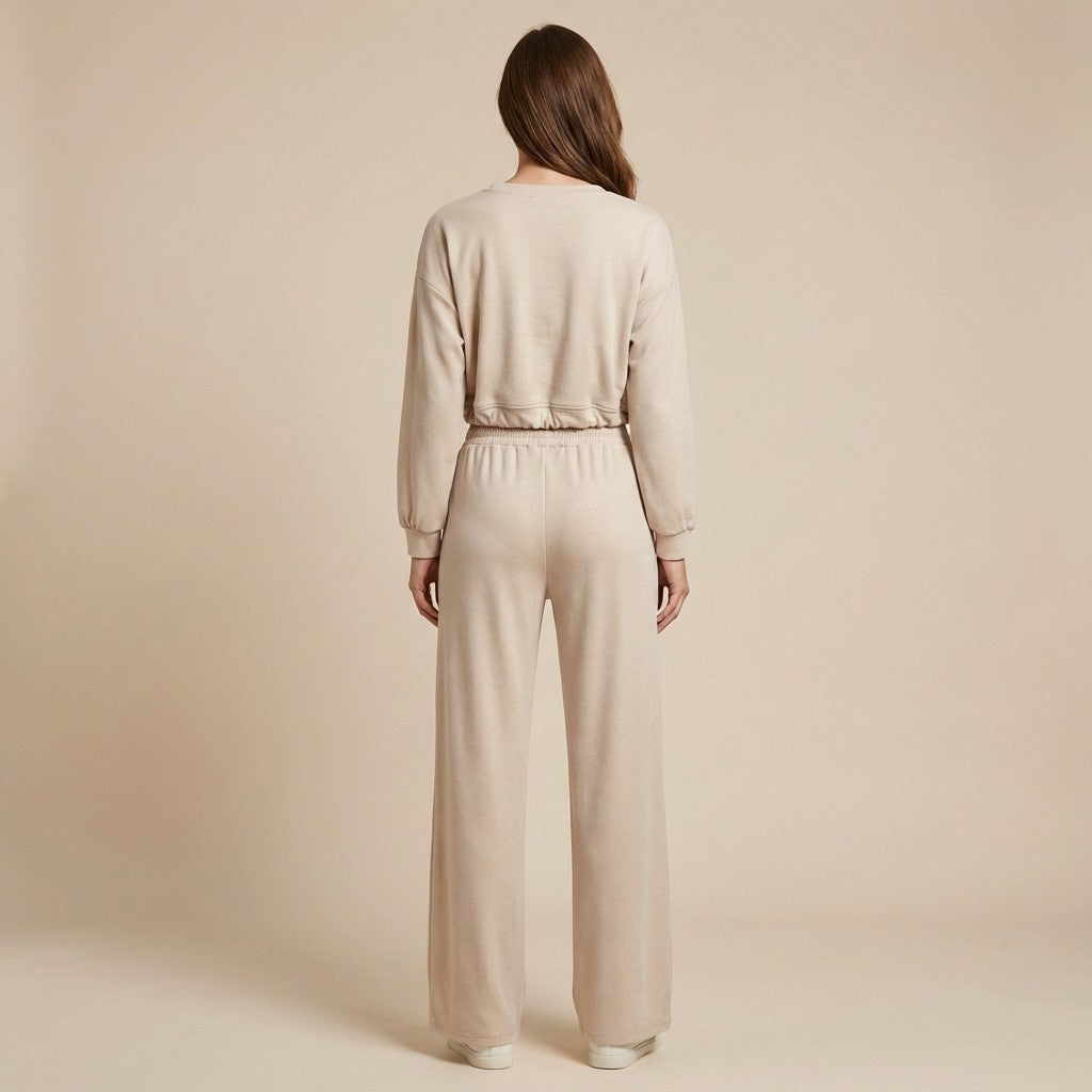 Ensemble Sweat & Pantalon Crop Top Cordon Lurex 95% Viscose