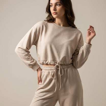 Ensemble Sweat & Pantalon Crop Top Cordon Lurex 95% Viscose