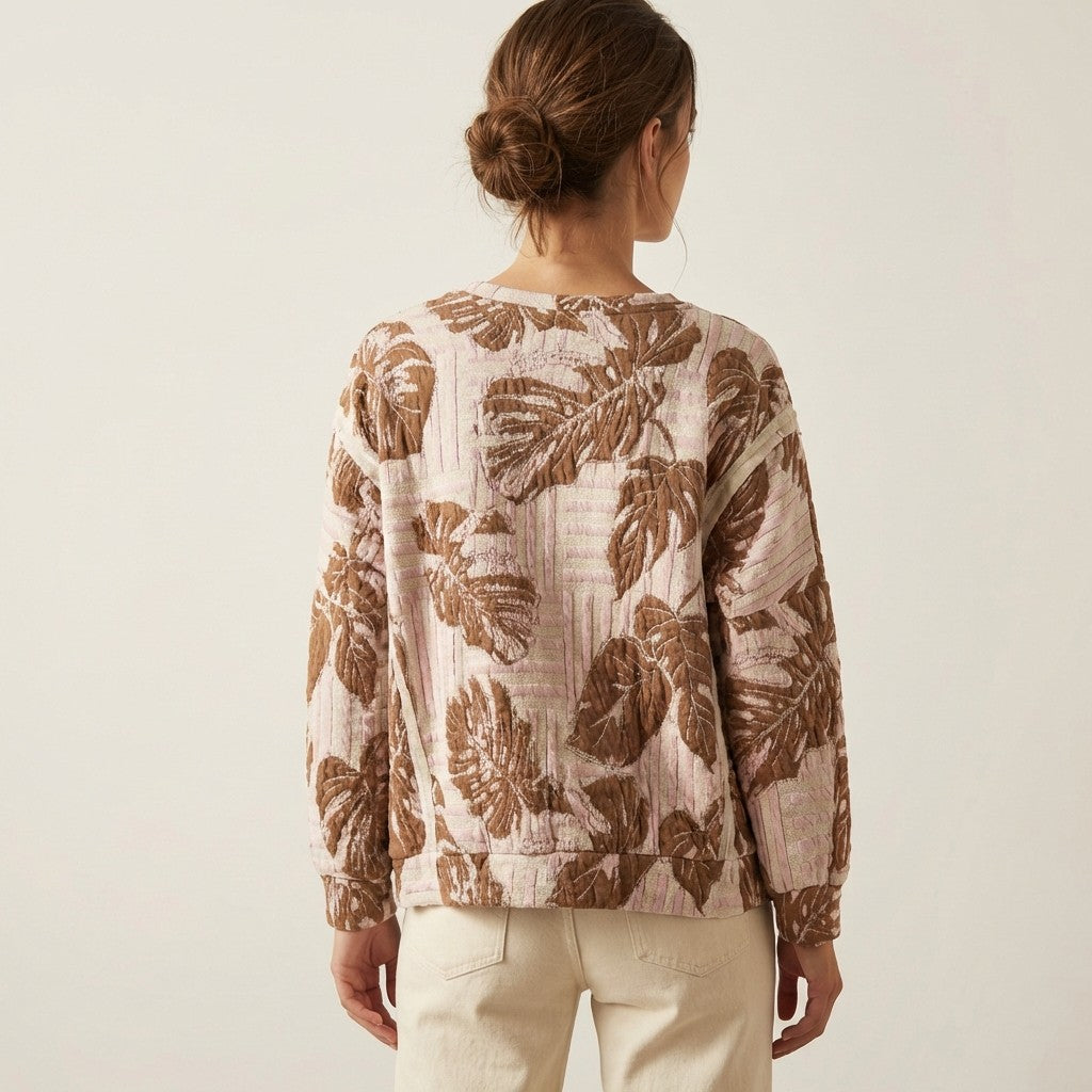 Pull Large Motif Floral Géométrique Relief 44% Cotton